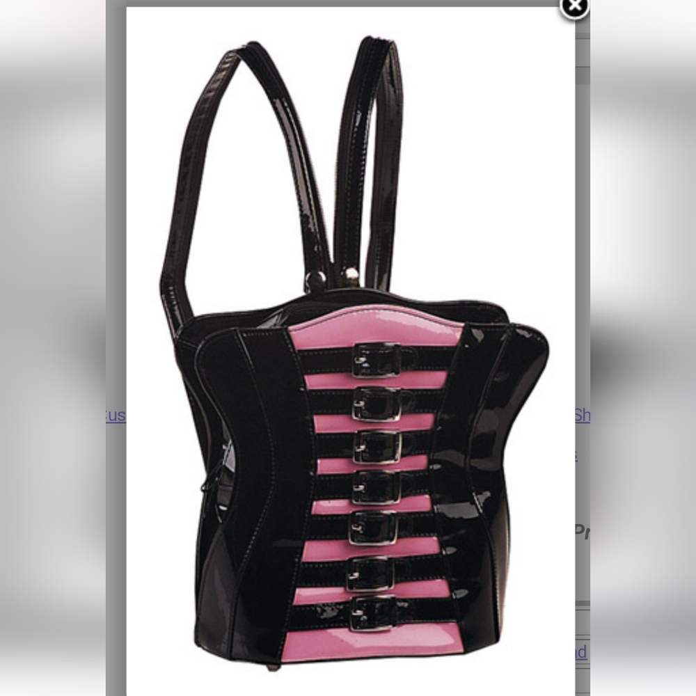 DEMONIA BUCKLE PINK BLK CORSET BACKPACK PURSE HOT TOPIC VINTAGE NEW GOTH FETISH